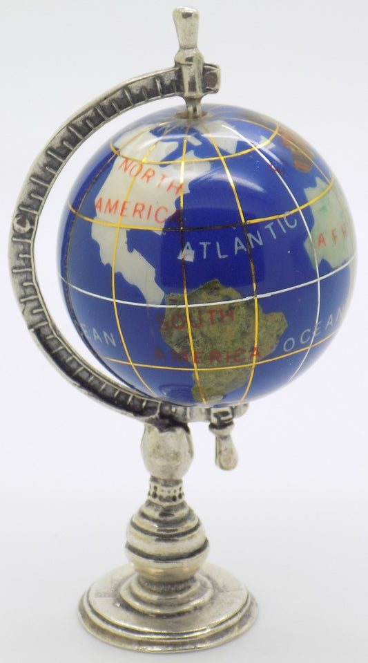 Vintage Italian Silver & Porcelain Rotating Globe Large Figurine made in Tuscany