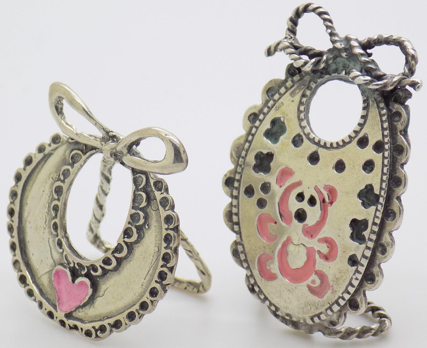 Vintage Italian Handmade Genuine Silver .800 Two Baby Bibs Figurines Miniatures