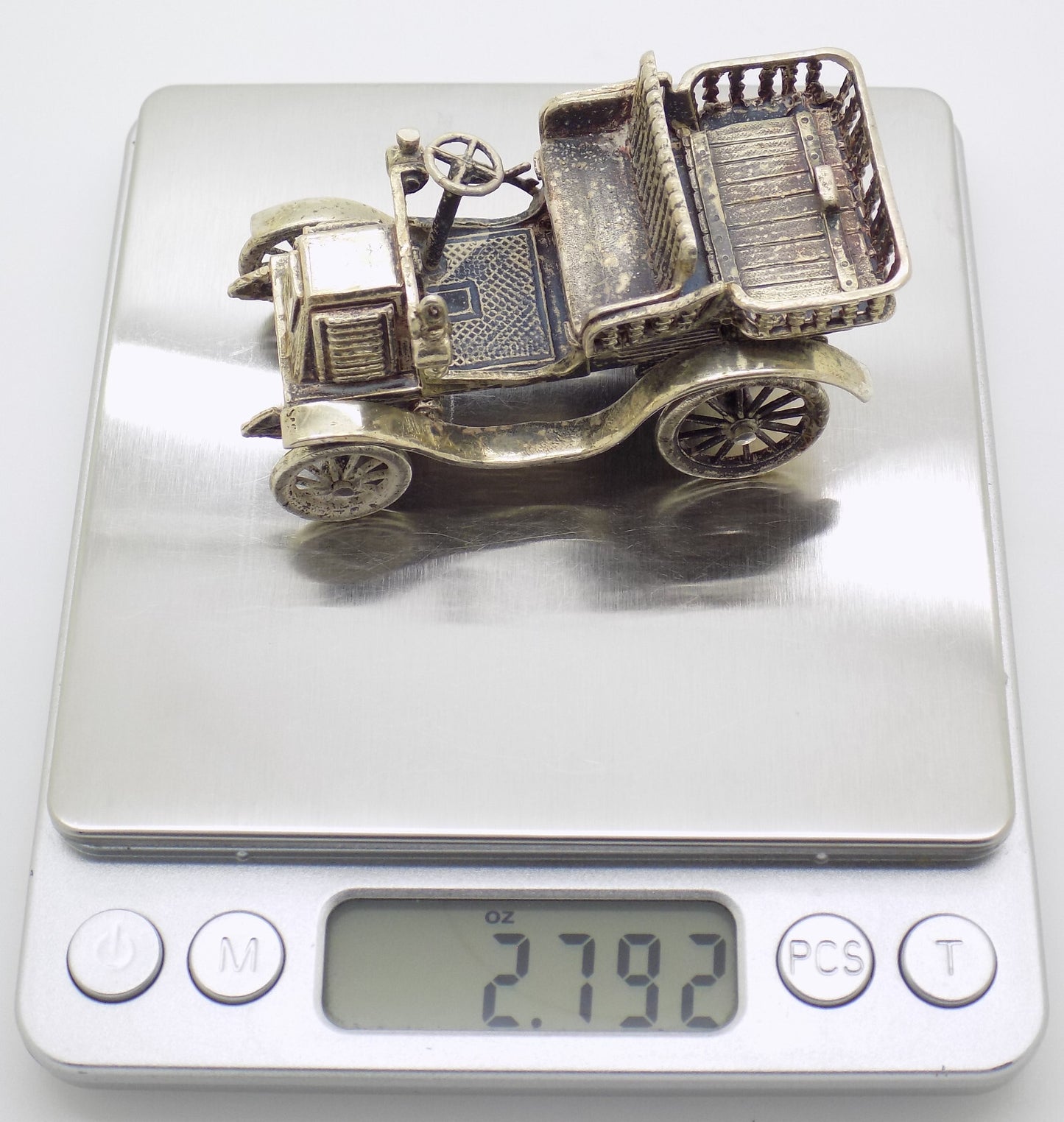 Vintage Italian Handmade Genuine Silver Tonneau Renault 1900 Car RARE Figurine