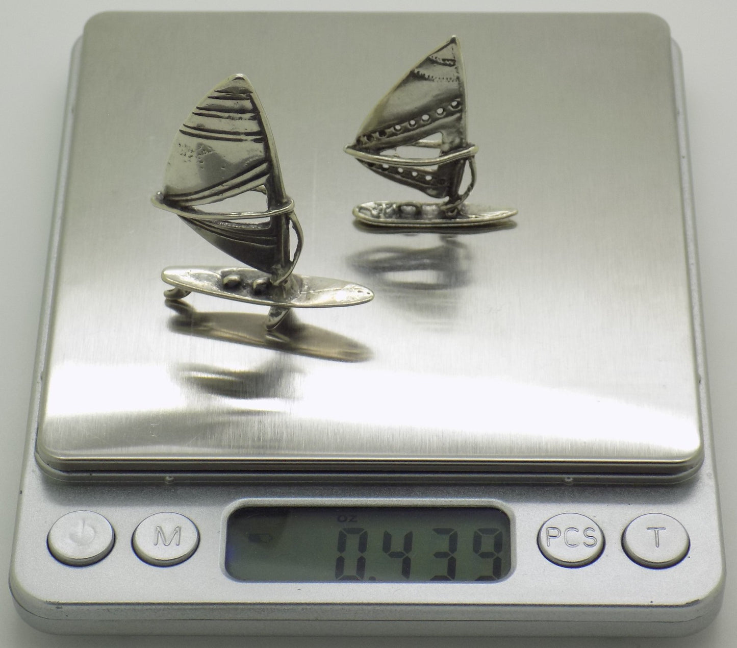 2 x Vintage Italian Handmade Genuine Silver 800 Windsurfs Miniature from Arezzo