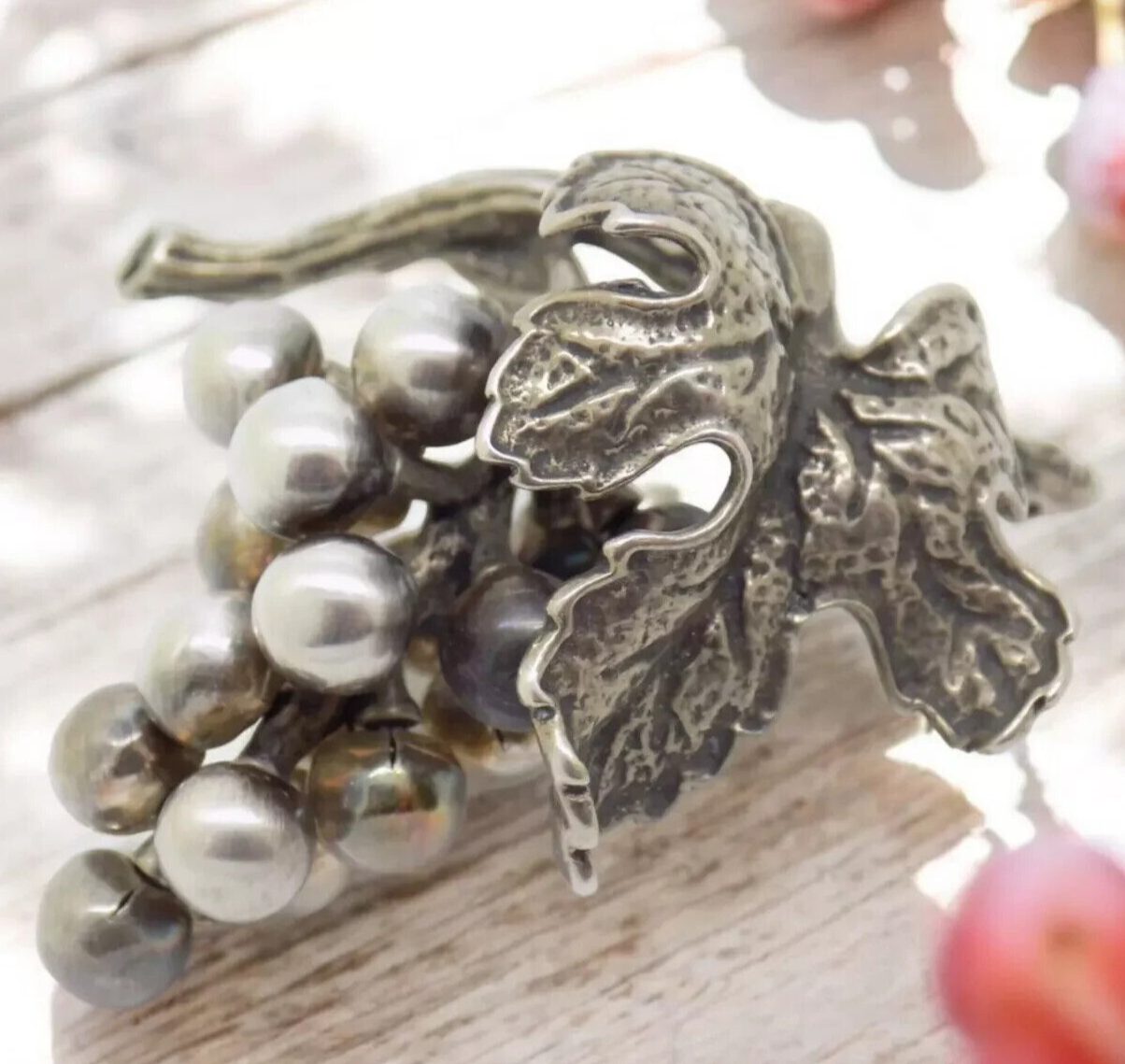 Vintage Italian Handmade Genuine Silver Bunch of Grapes Detailed Figurine