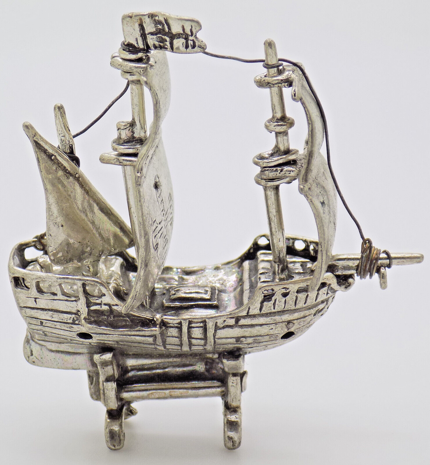 Vintage Italian Silver Columbus Caravel Pinta Figurine Arezzo 1970s 1980s
