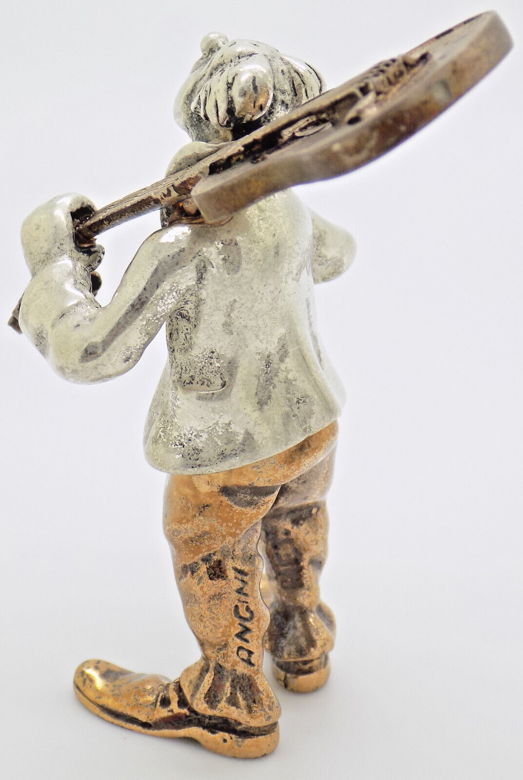 Vintage Italian Handmade Genuine Silver & Brass ANGINI Guitarist Clown Figurine