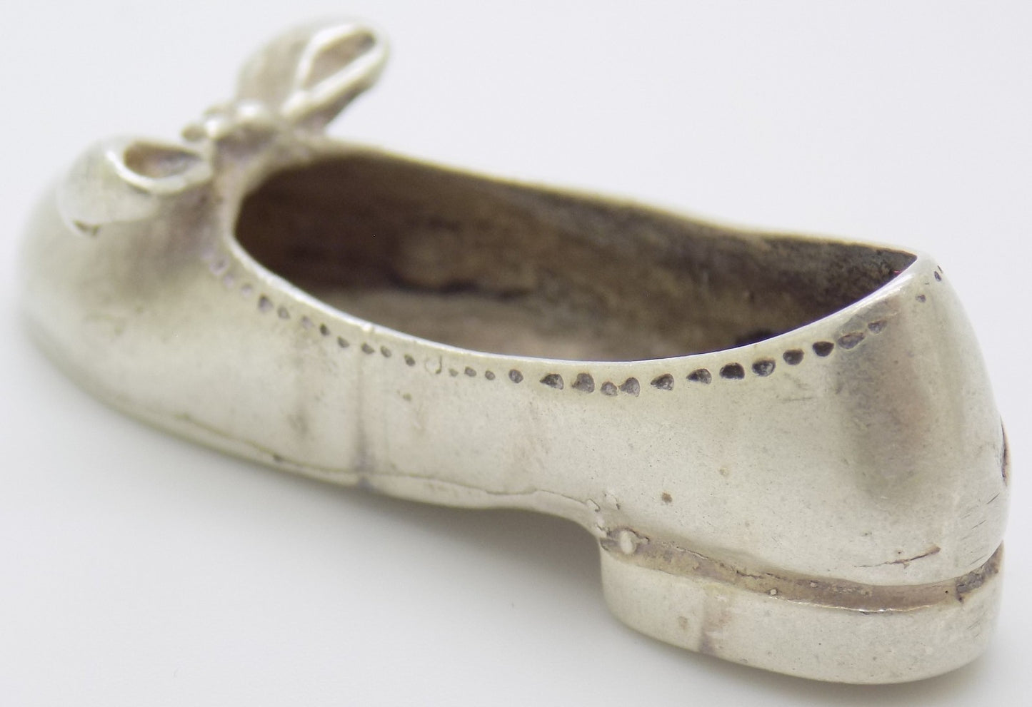 Vintage Italian Handmade Silver Shoe w/t Ribbon Dollhouse Miniature Collectible