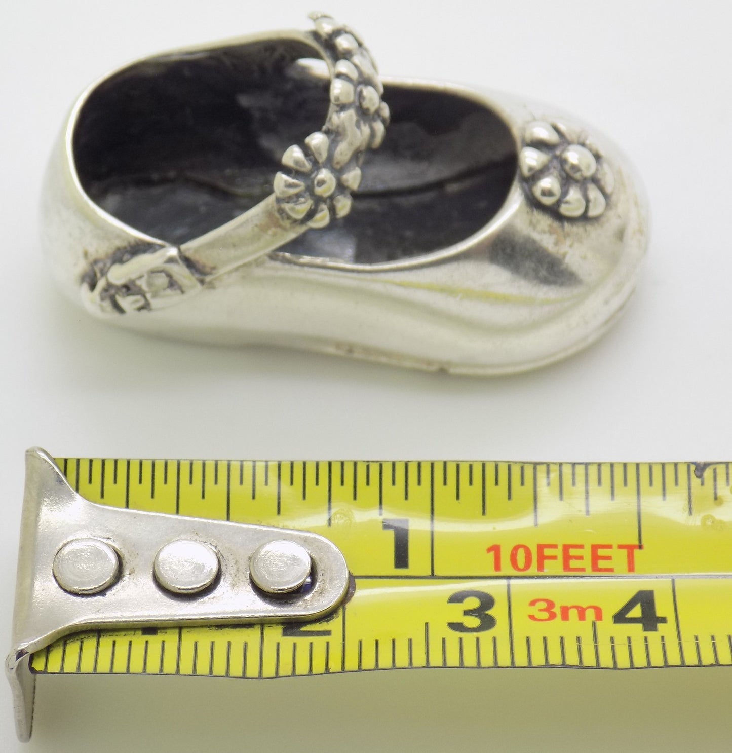Vintage Italian Sterling Silver 925 Child Shoe with Flowers Miniature 1980s