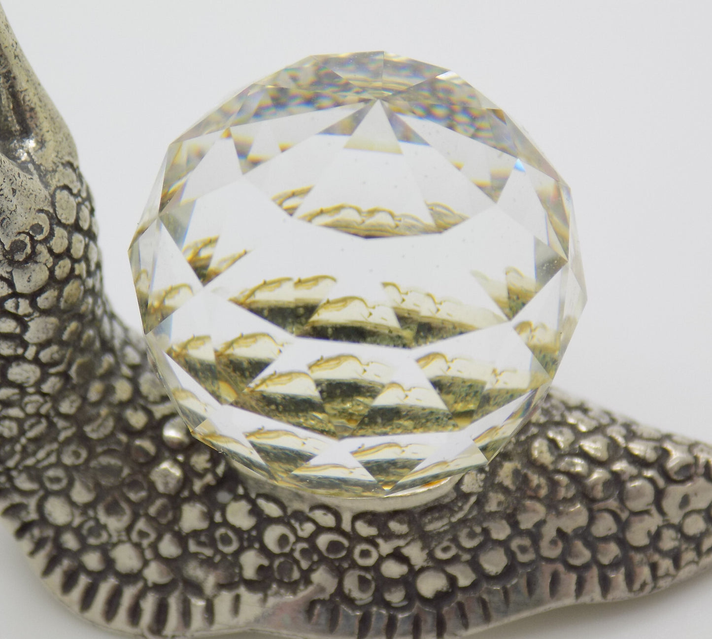 Vintage Italian Handmade Genuine Silver .800 & Crystal LIFE SIZE Snail Figurine