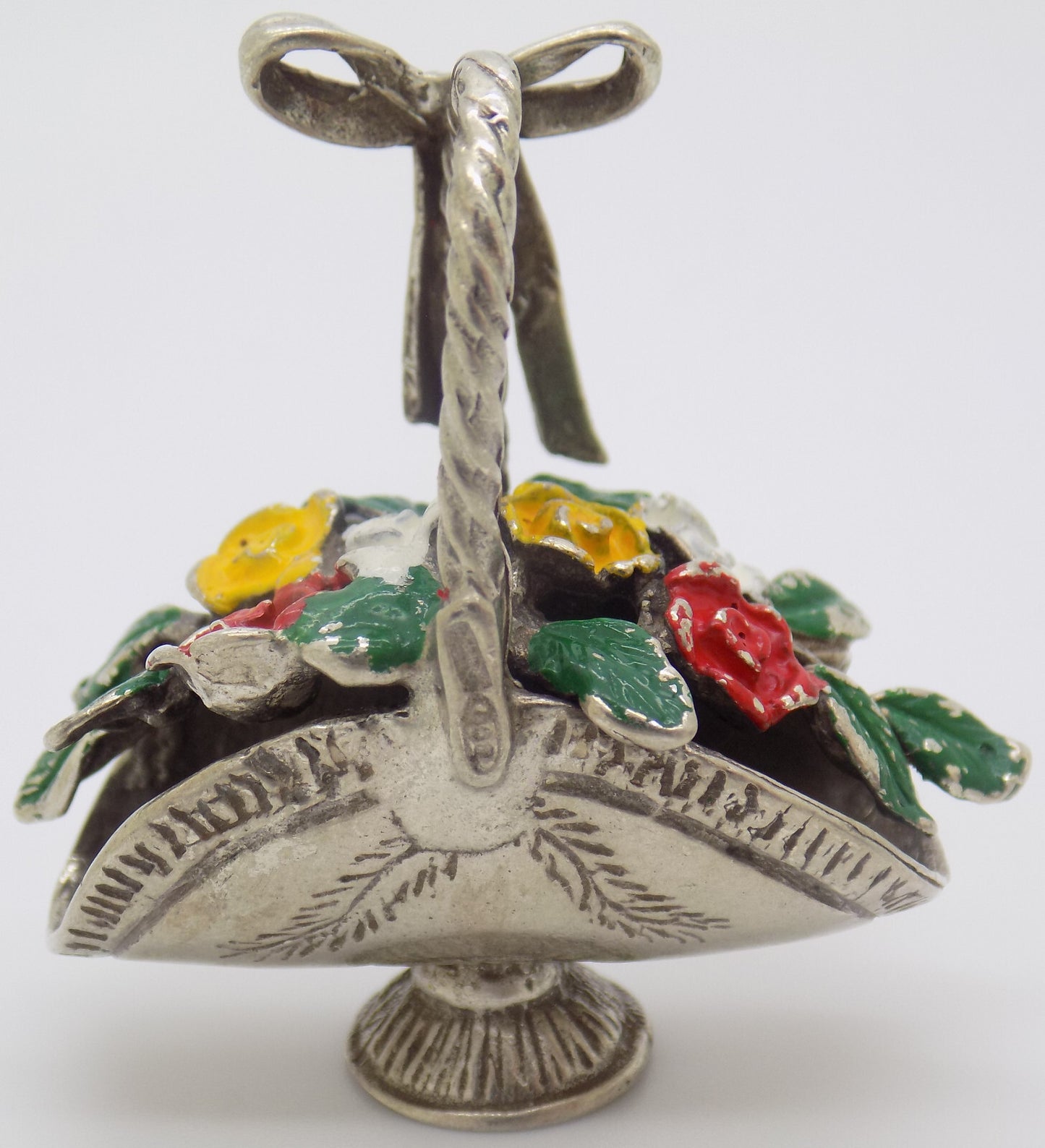 Vintage Italian Handmade Genuine Silver Flower Basket RARE Dolhouse Miniature