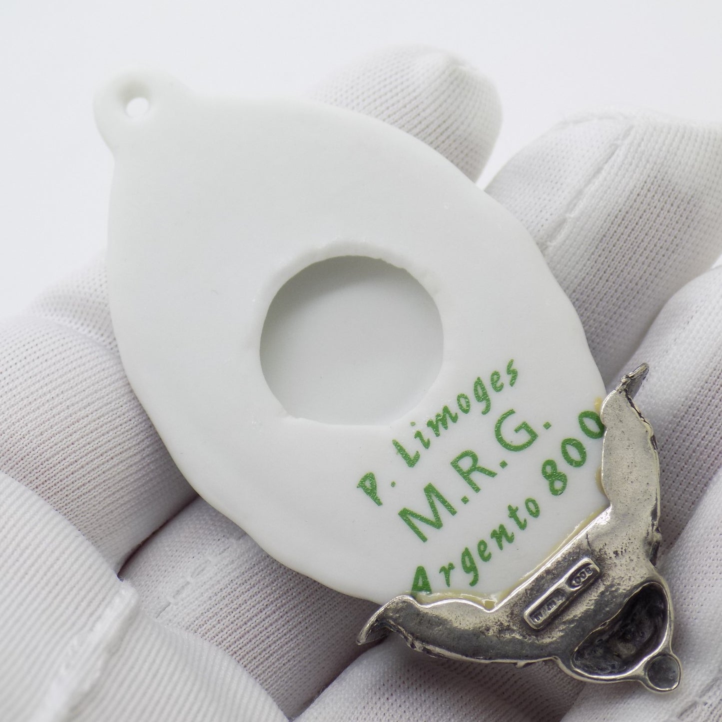 Vintage Italian Genuine Silver Limoges Porcelain Holy Water Font Miniature Stoup