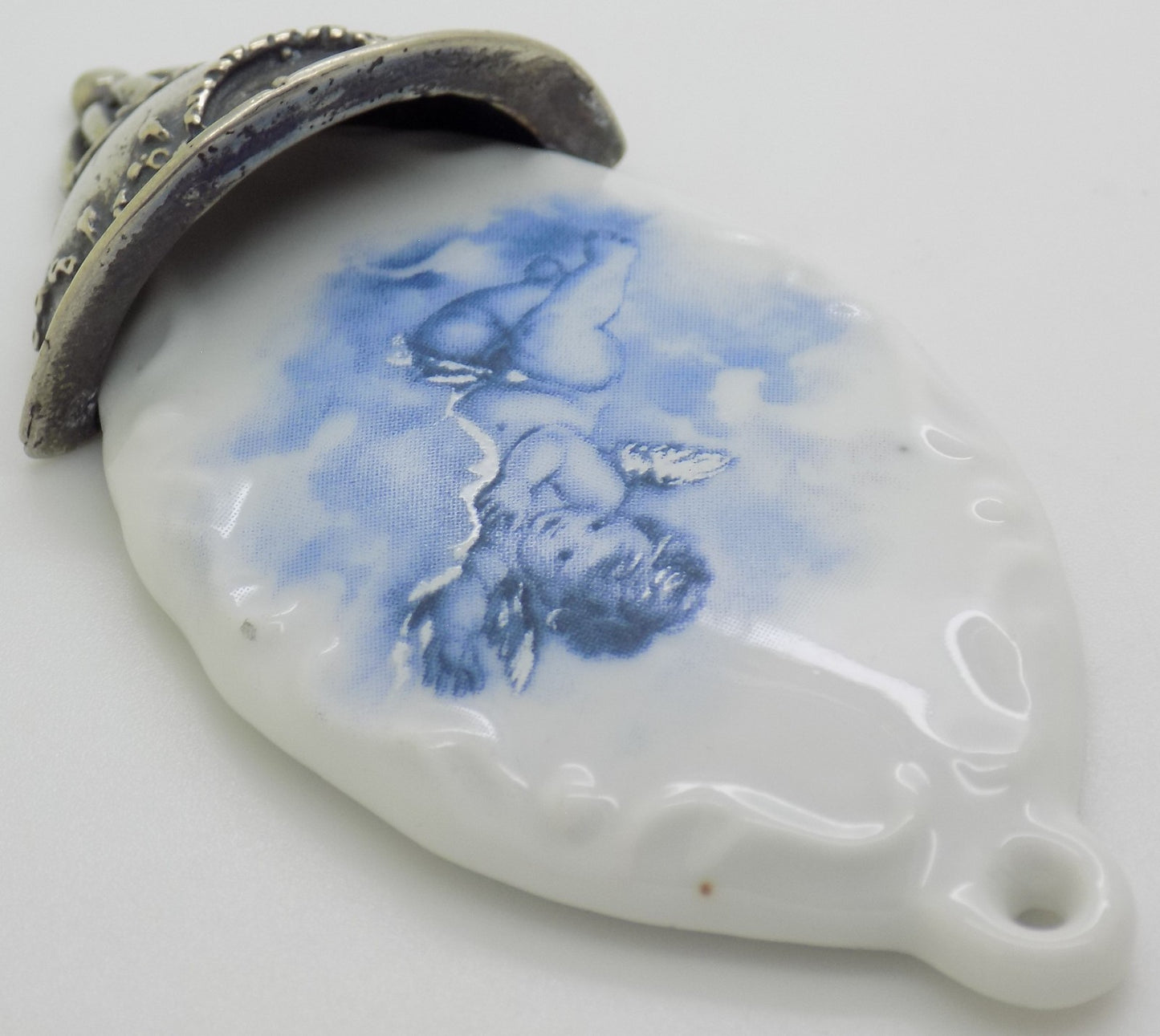 Vintage Italian Genuine Silver Limoges Porcelain Holy Water Font Miniature Stoup