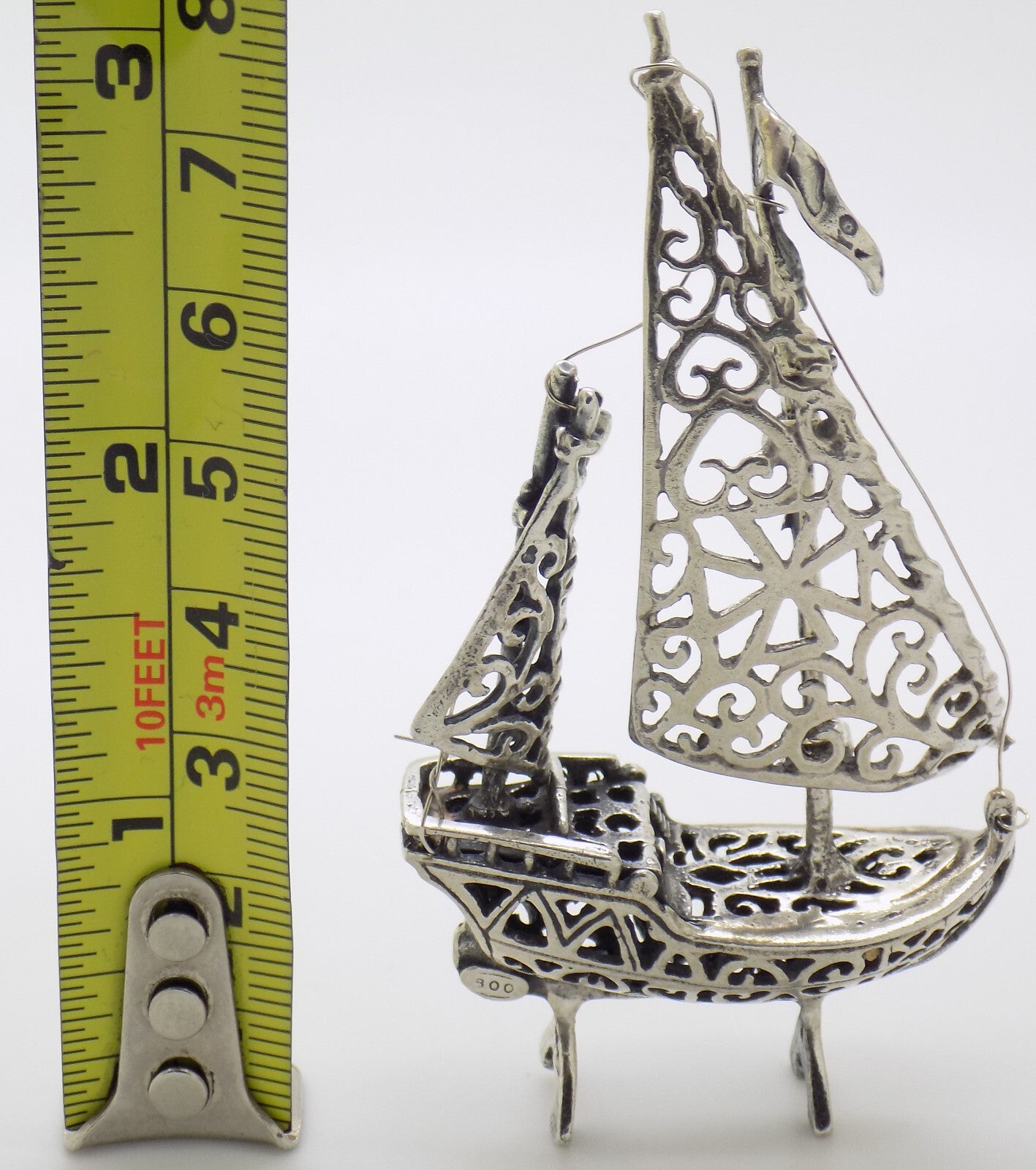 Vintage Italian Handmade Genuine Silver .800 Crusader Ship Malta Cross Figurine