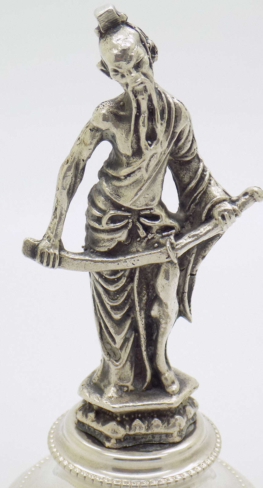 Vintage Italian Handmade Genuine Silver Sword-Wielding Chinese Immortal Figurine