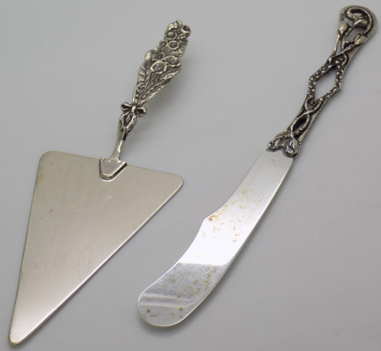 Vintage Italian Handmade Genuine Silver Decorative Cake Server Mini Set