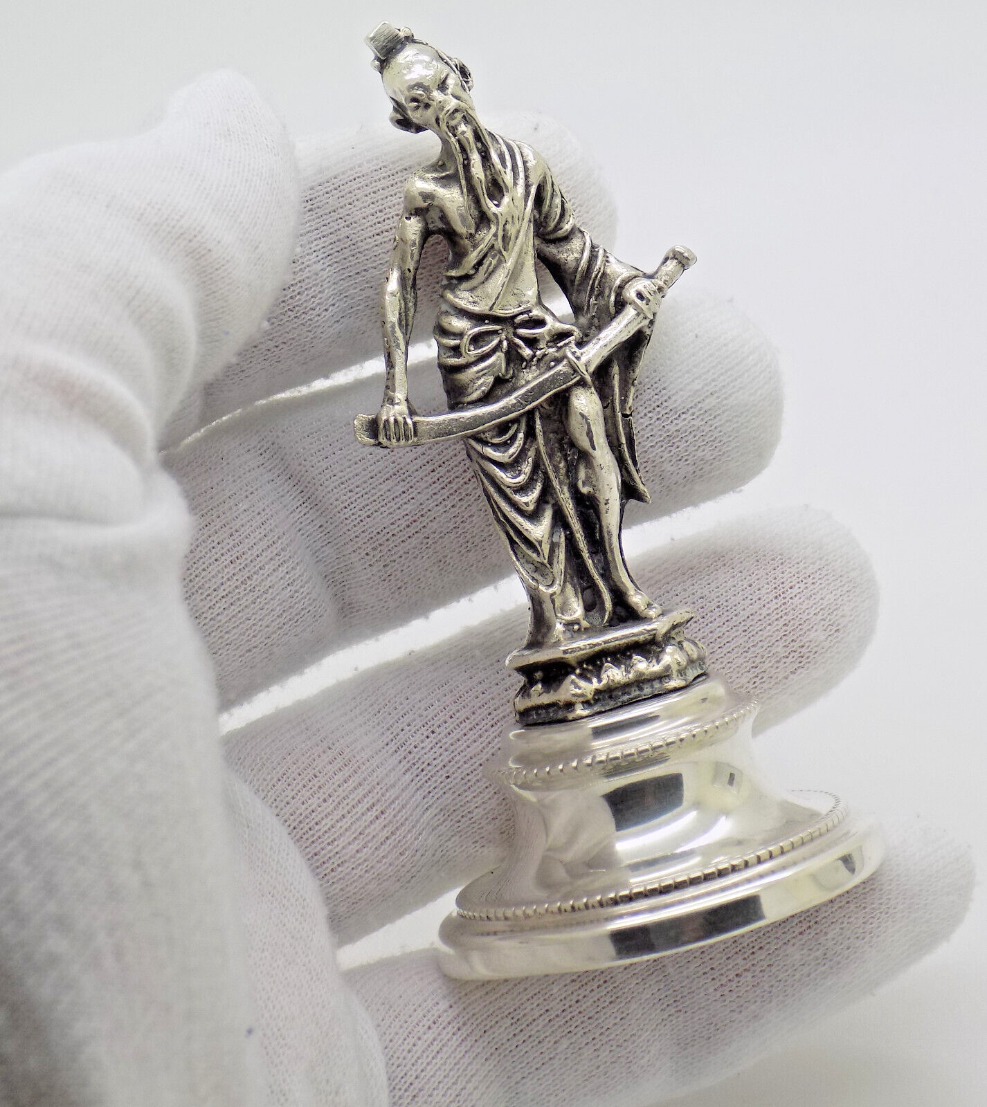 Vintage Italian Handmade Genuine Silver Sword-Wielding Chinese Immortal Figurine