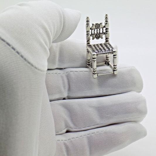 Vintage Italian Handmade Genuine Silver .800 Windsor Chair Dollhouse Miniature