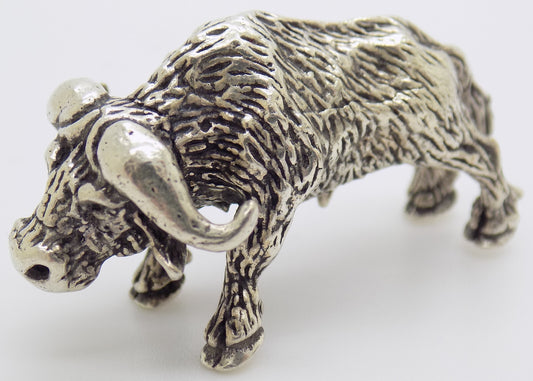 Vintage Italian Silver Bison Figurine 800 Handmade Decorative Animal 1970s