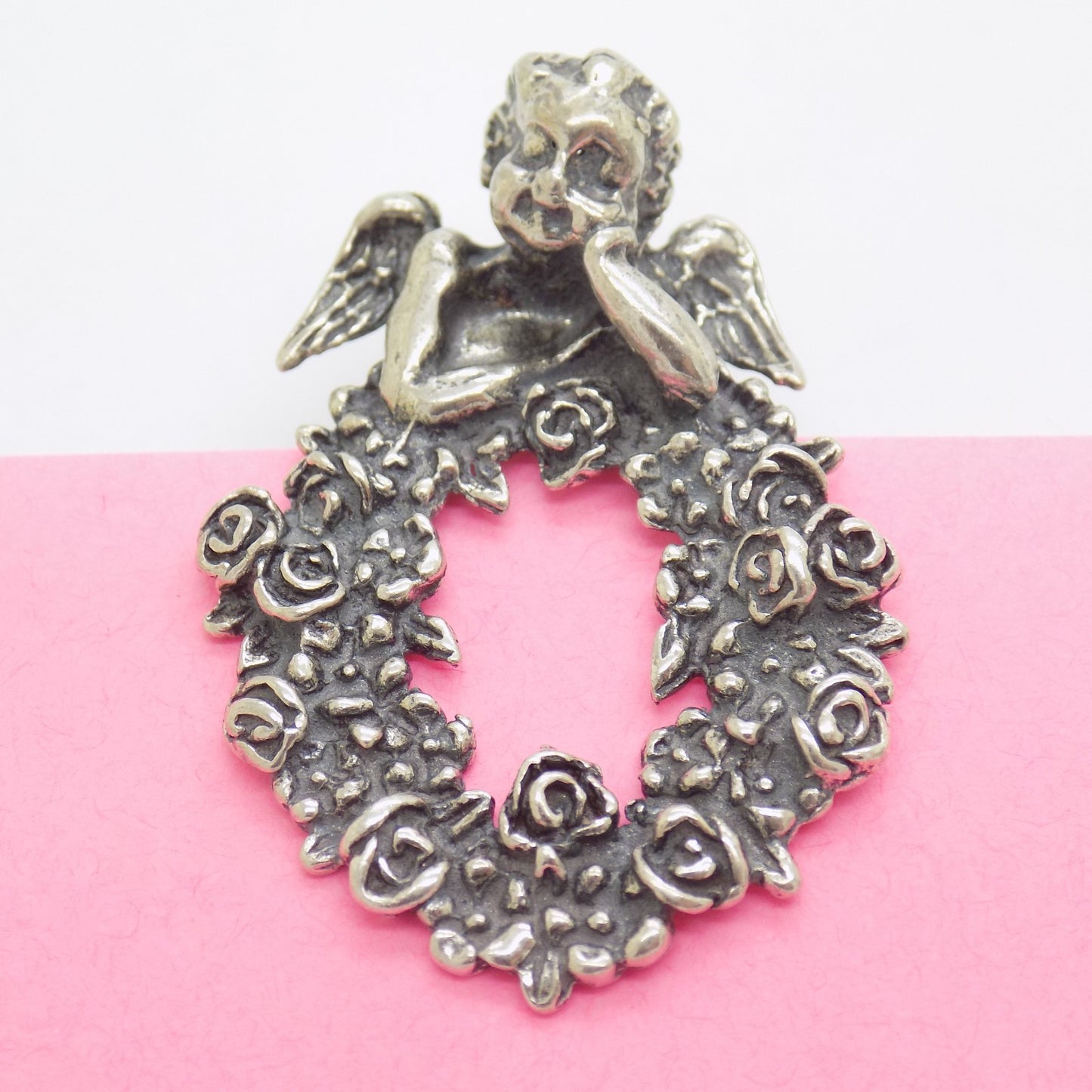 Vintage Italian Handmade Genuine Silver 800 Angel Note Clip Arezzo Tuscany
