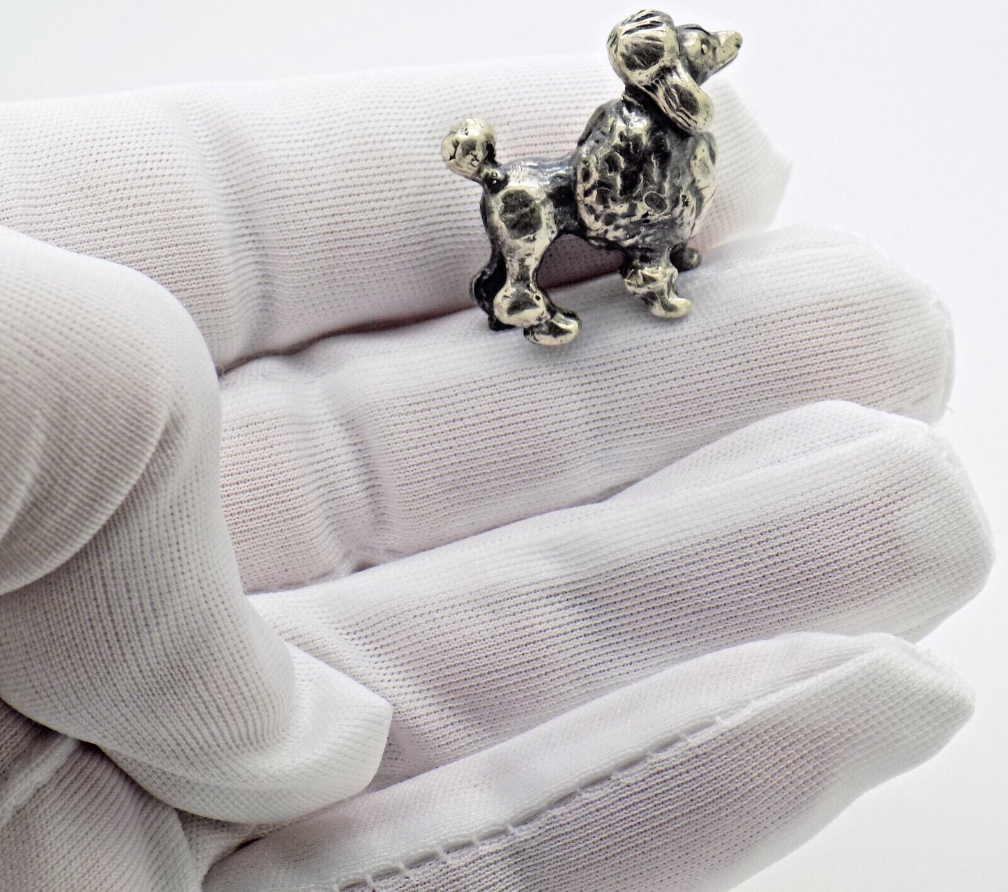 Vintage Italian Handmade Genuine Silver Poodle Dog RARE Dollhouse Miniature