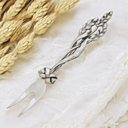 Vintage Italian Handmade Genuine Silver Cocktail Fork with Wheat Corn Decoration