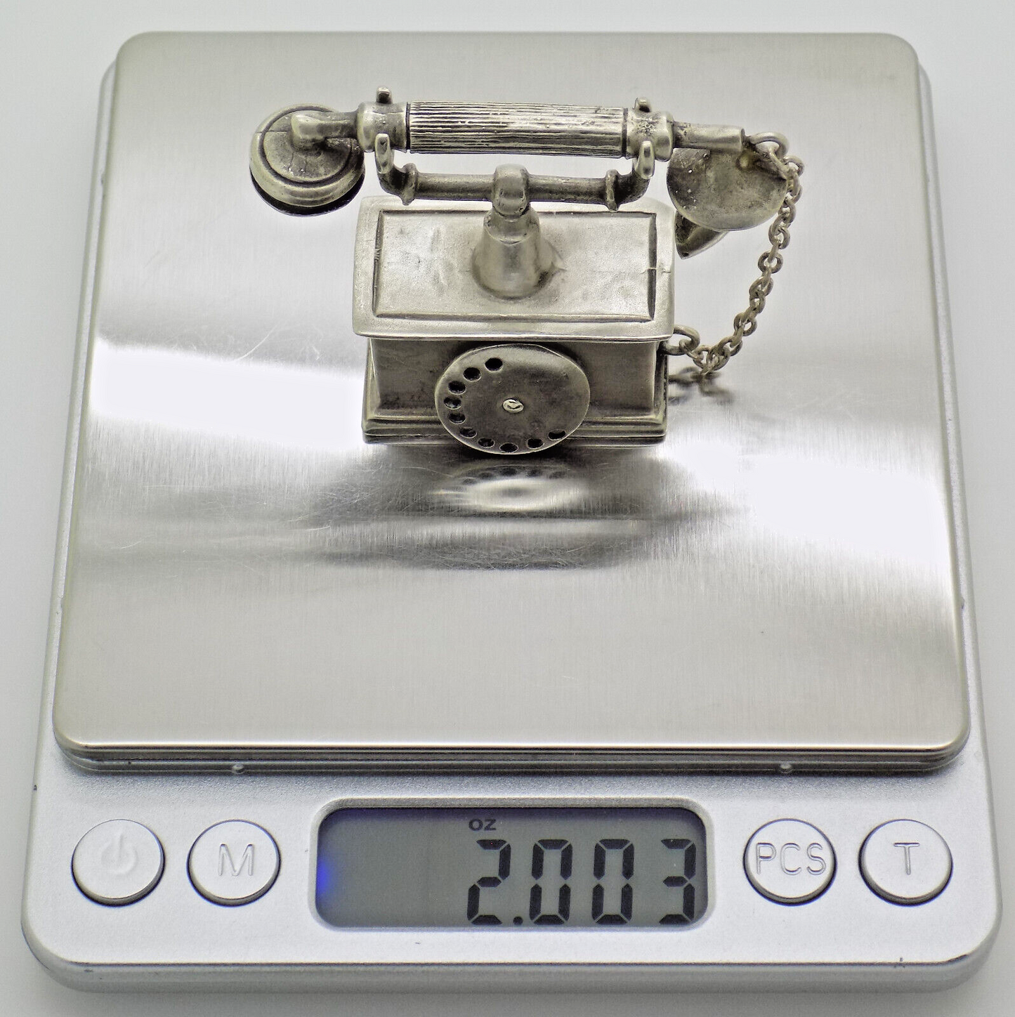 Vintage Italian Silver Old Phone Figurine Arezzo Tuscany 1980s 1990s