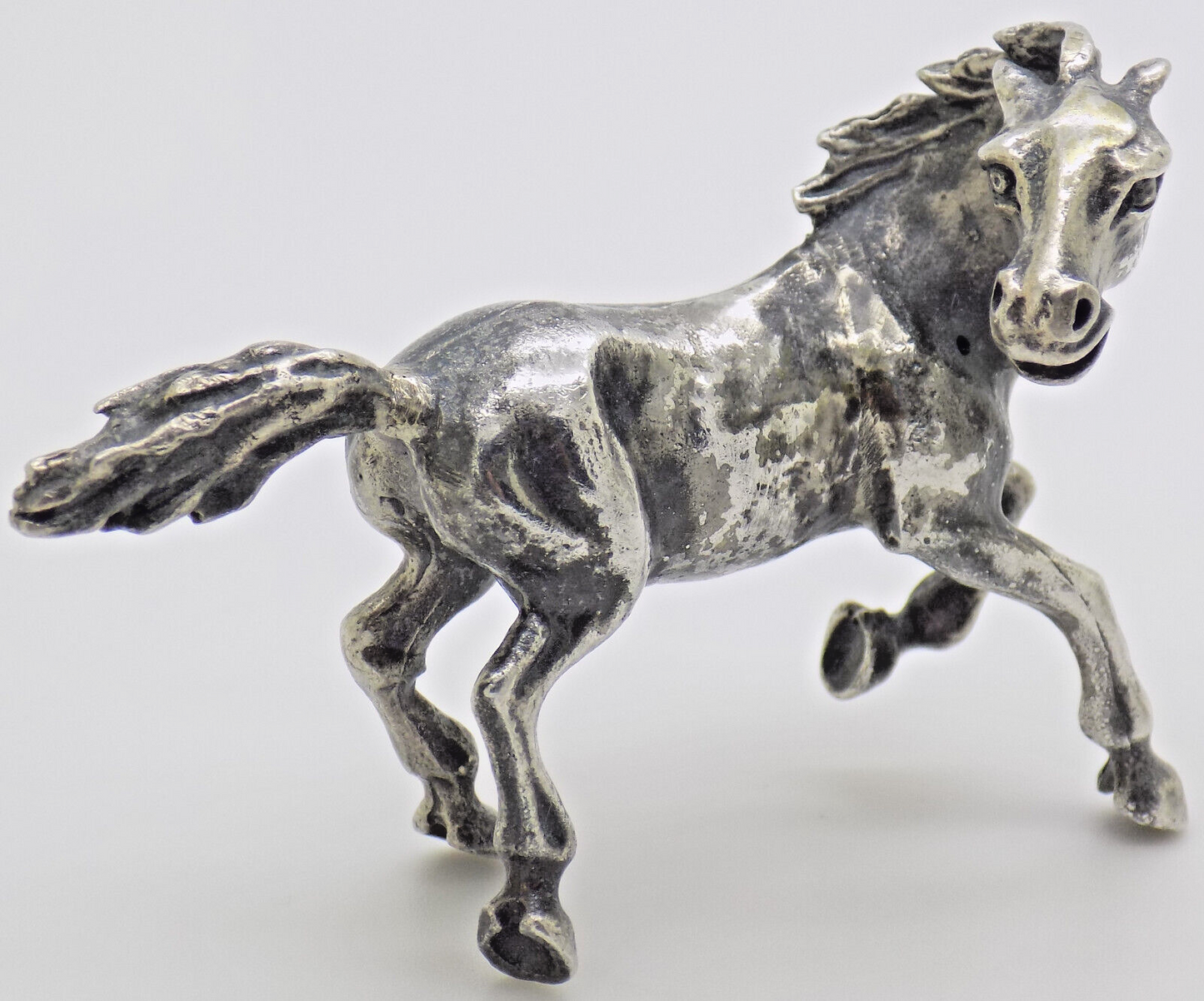 Vintage Italian Handmade Genuine Silver Horse in Full Gallop Detailed Figurine