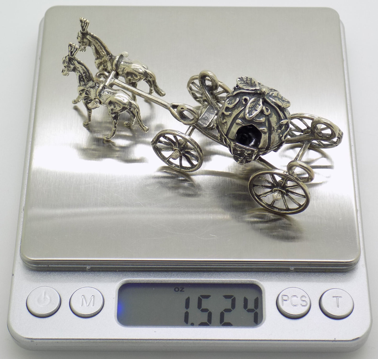 Vintage Italian Handmade Genuine Silver 800 Royal Carriage w/t 2 Horses Figurine