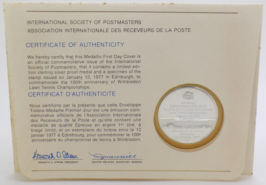 1977 Int'l Society of Postmasters 100 Years of Tennis in Wimbledon Silver Medal