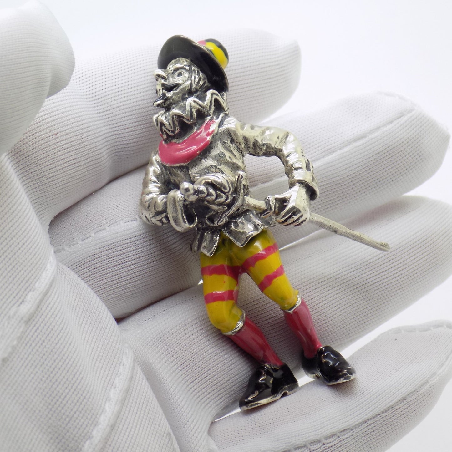 Vintage Italian Silver 800 Angini Enameled Capitan Spaventa Figurine Tuscany