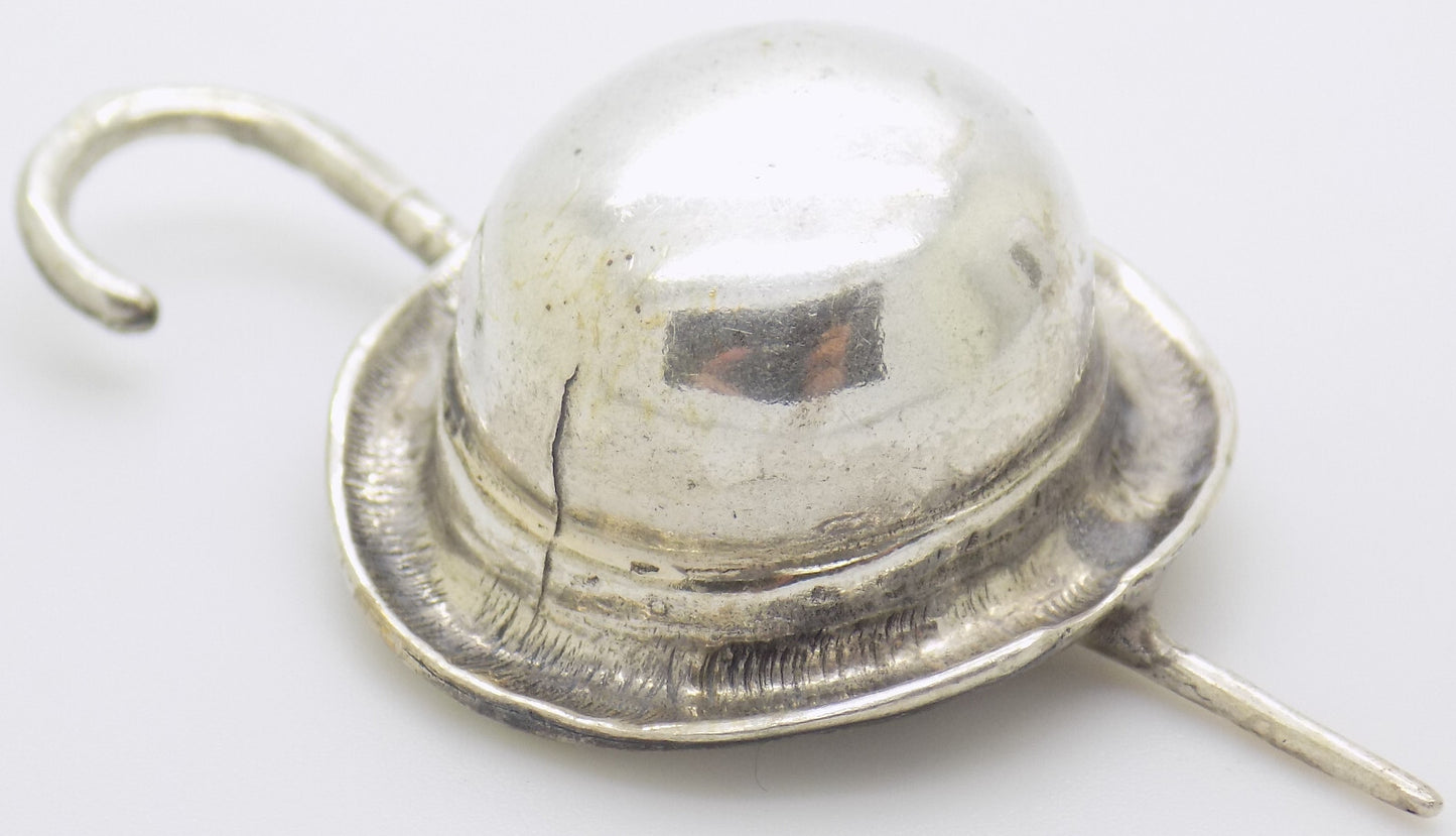 Vintage Italian Handmade Genuine Silver .800 Top Hat & Stick Figurine Miniature