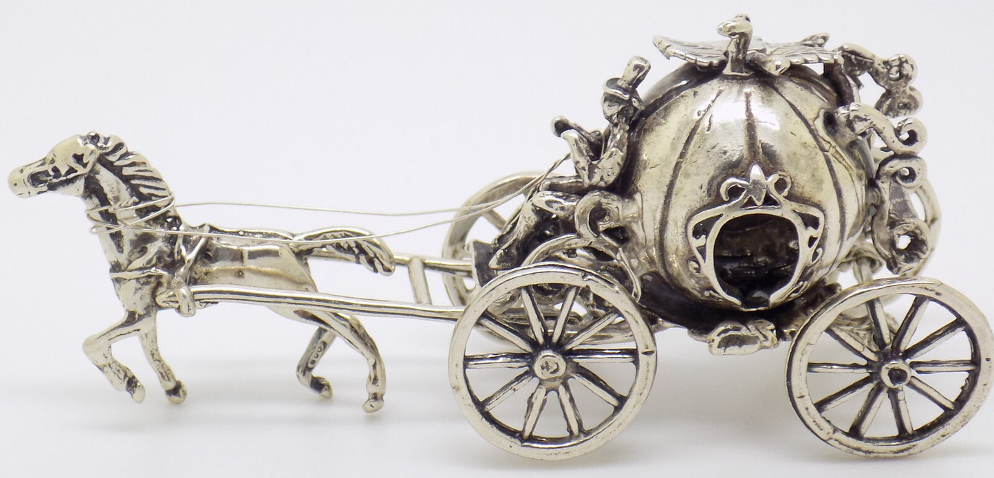 Vintage Italian Handmade Genuine Silver Cinderella Princess Carriage Figurine