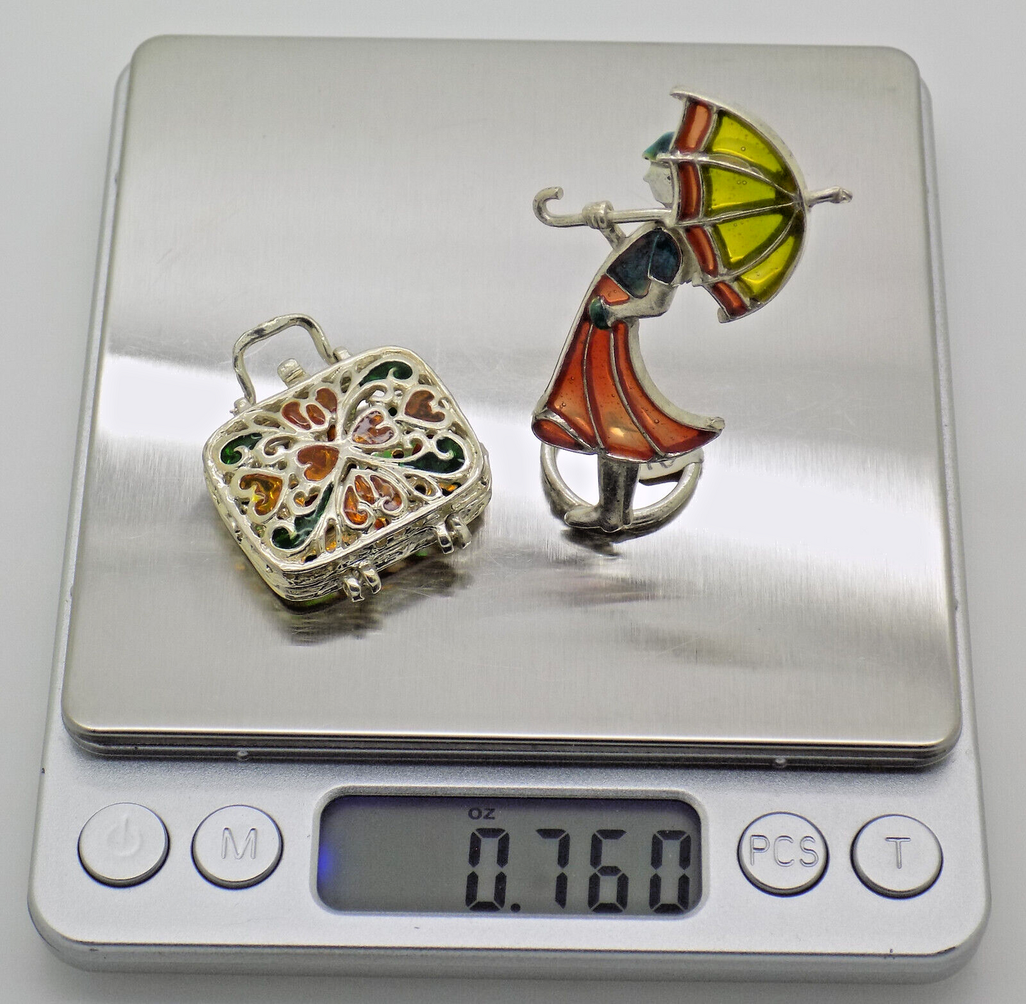 Vintage Italian Handmade Genuine Silver Girl & Luggage Shaped Pill Box Figurines