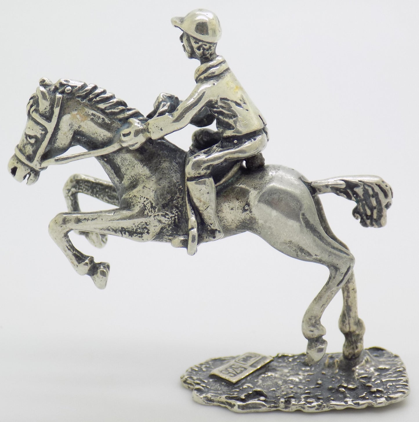Vintage Italian Handmade Sterling Silver 925 Show Jump Horse & Jockey Figurine