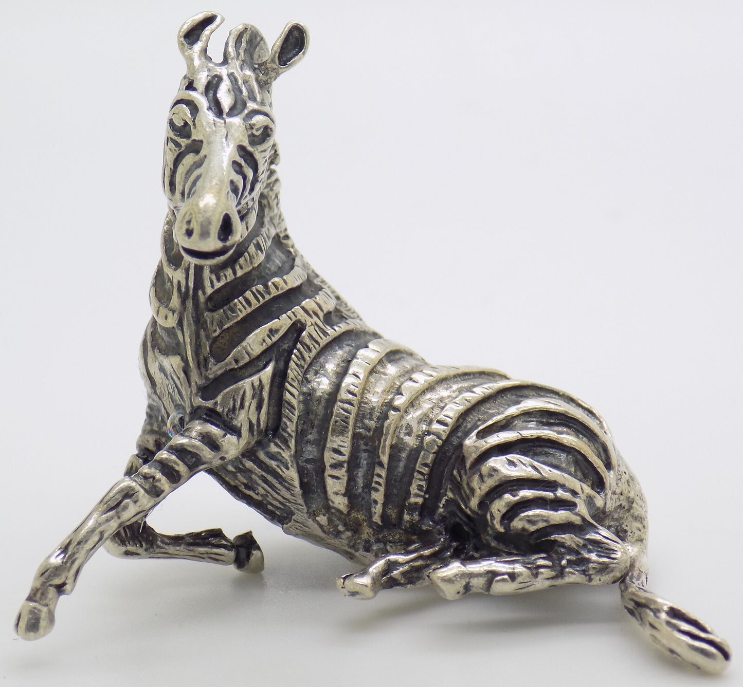 Vintage Italian Handmade Genuine Silver .800 Sitting Zebra Detailed Figurine