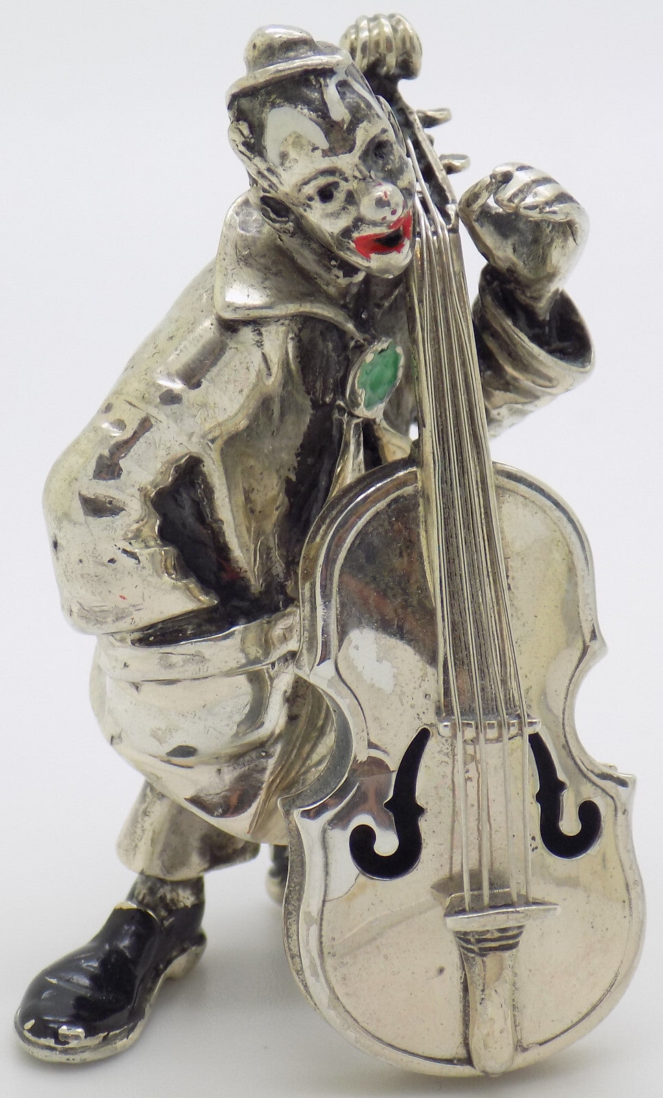 Vintage Italian Handmade Genuine Silver 800 Angini Clown w/t Contrabass Figurine