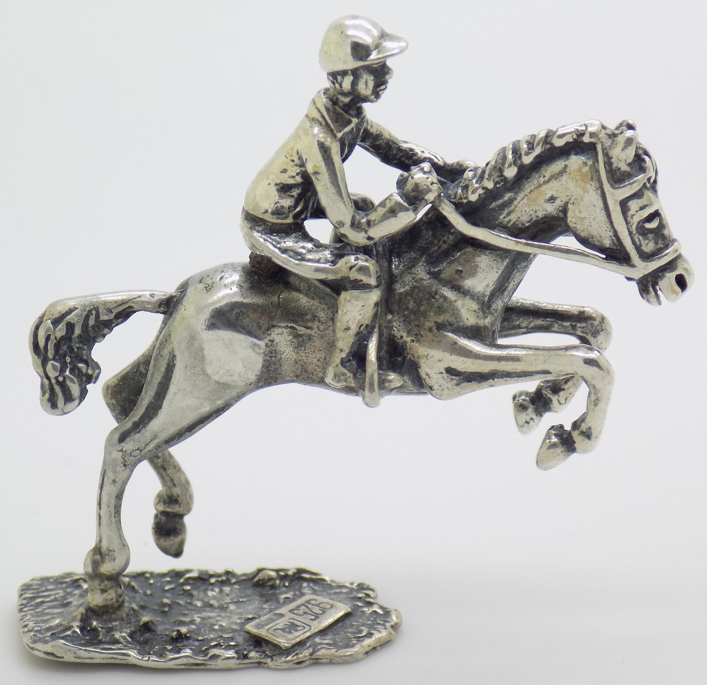 Vintage Italian Handmade Sterling Silver 925 Show Jump Horse & Jockey Figurine