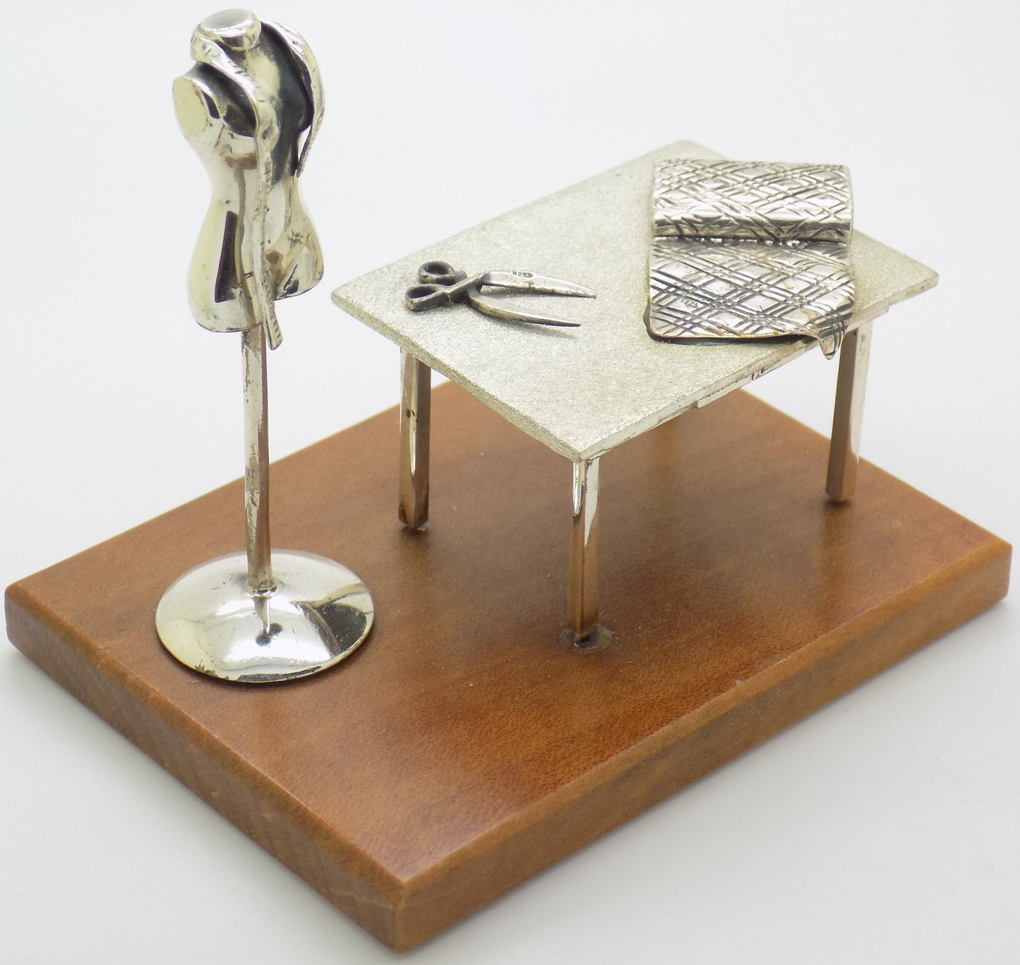 Vintage Italian Sterling Silver & Wood Medusa-Oro Sewing Studio Set Figurine