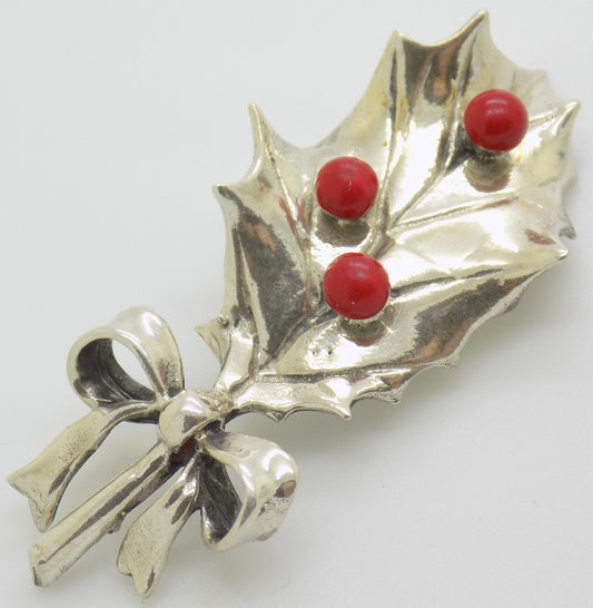 Vintage Italian Handmade Genuine Silver .800 Christmas Decoration Holly Figurine