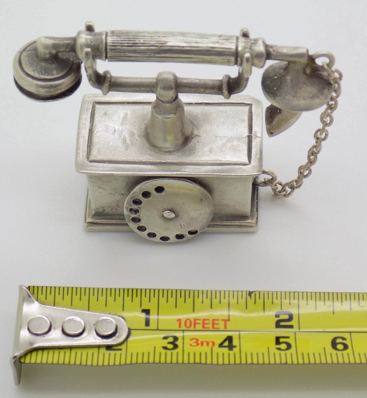 Vintage Italian Silver Old Phone Figurine Arezzo Tuscany 1980s 1990s