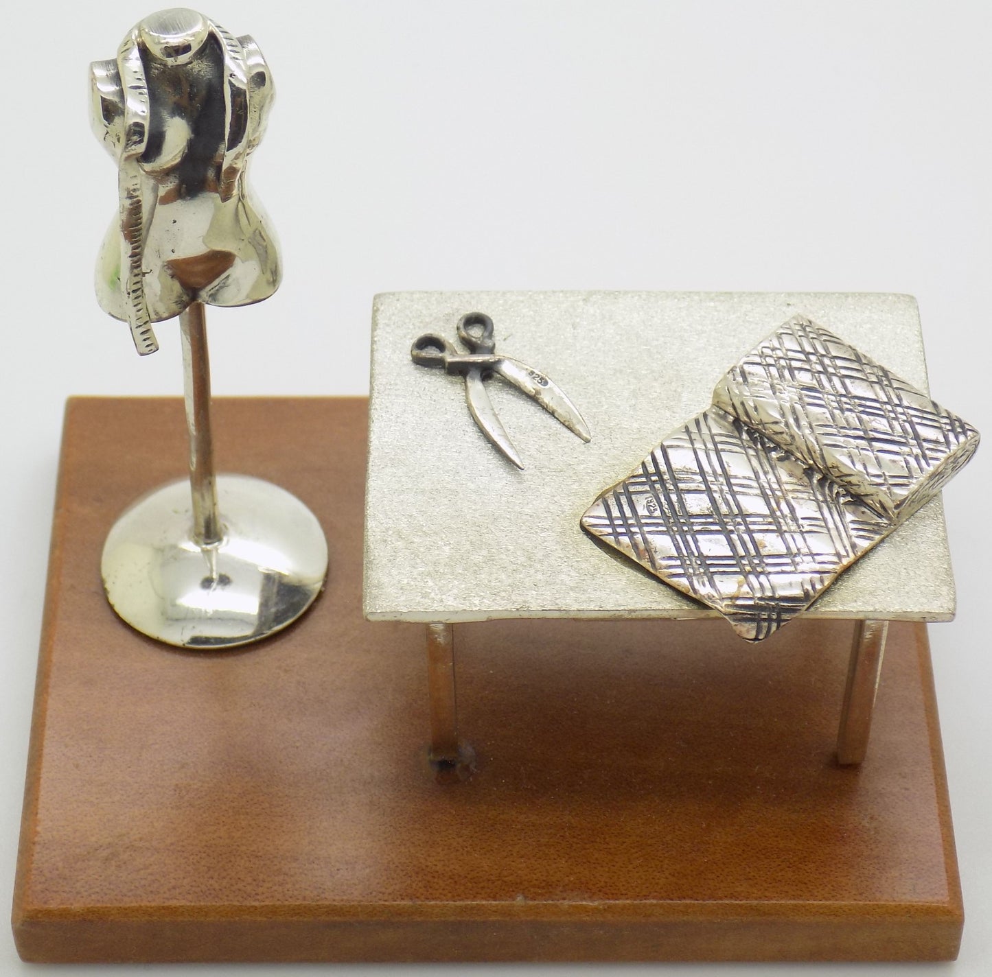 Vintage Italian Sterling Silver & Wood Medusa-Oro Sewing Studio Set Figurine