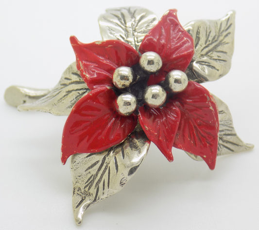 Vintage Italian Genuine Silver Poinsettia Flower Figurine Christmas Decoration