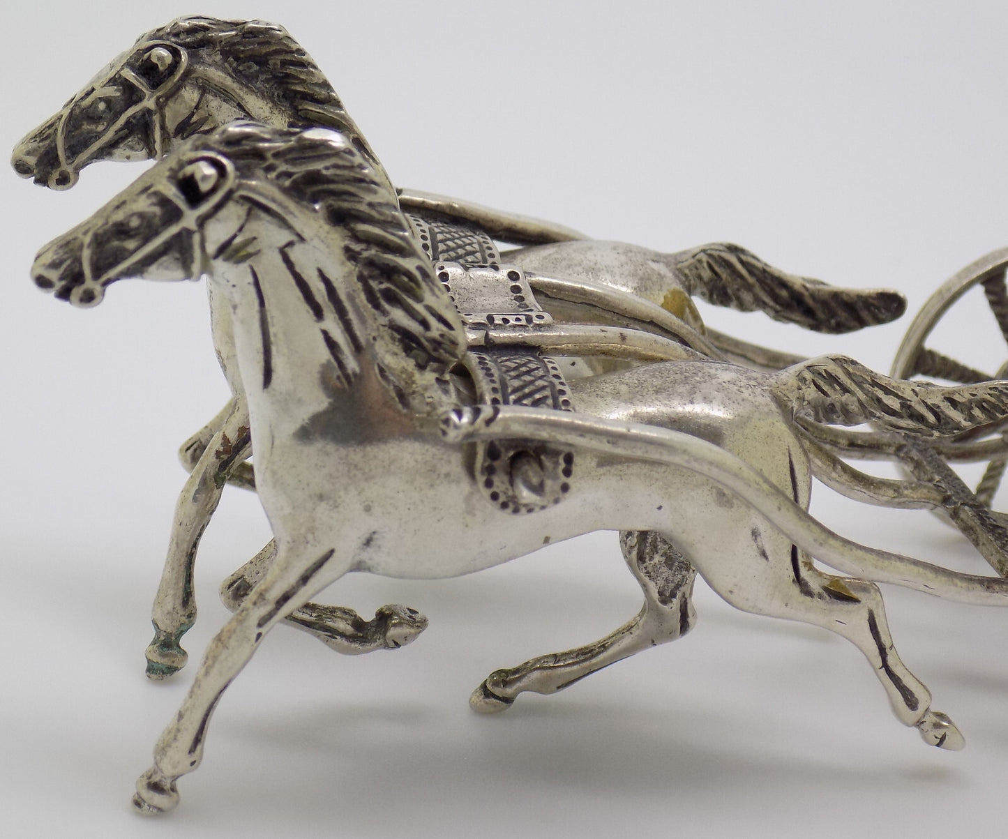 Vintage Italian Handmade Genuine Silver Large Royal Carriage w/t Horses Statue