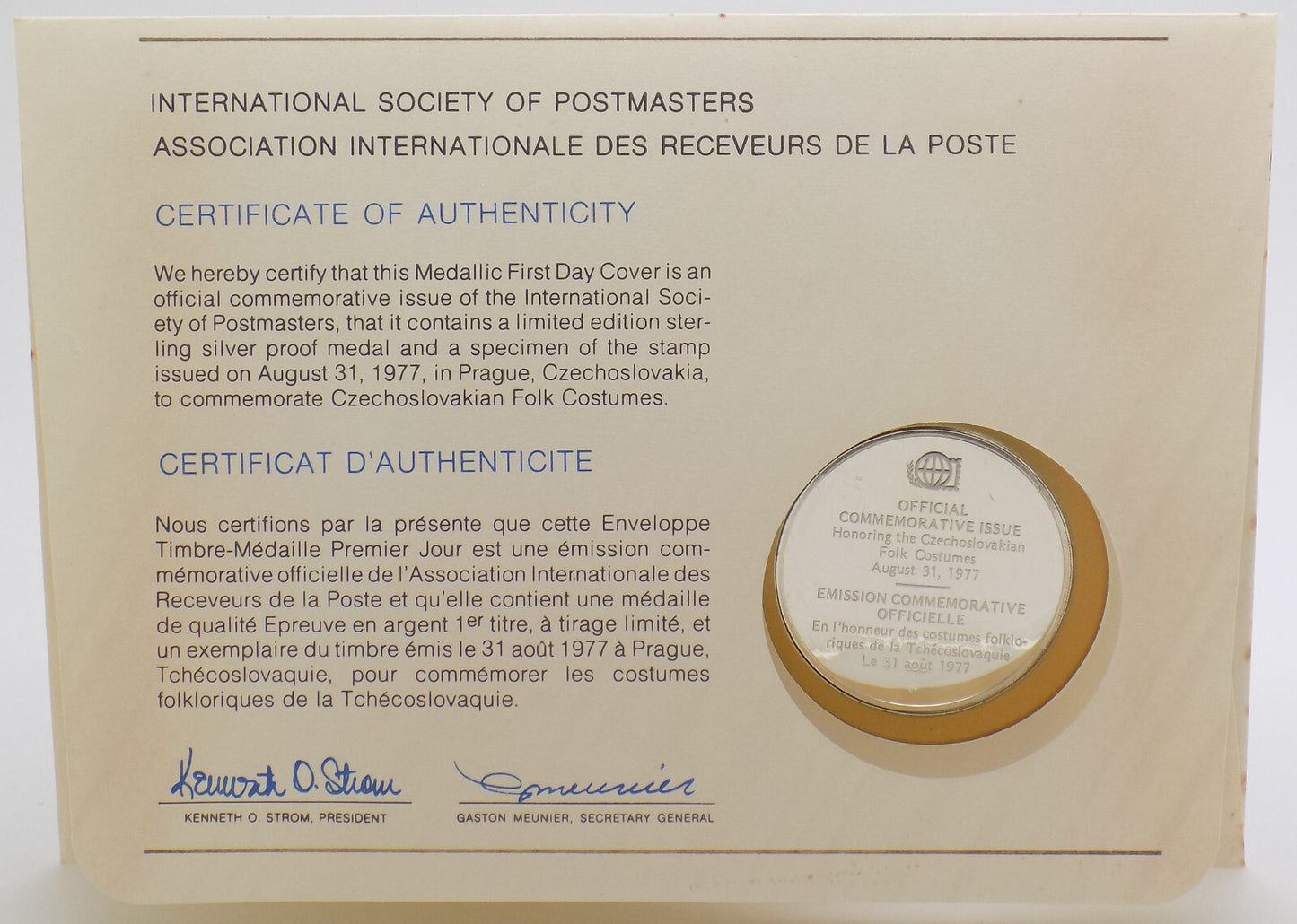 1977 Int'l Society of Postmasters Czechoslovakian Folk Costumes Silver Medal