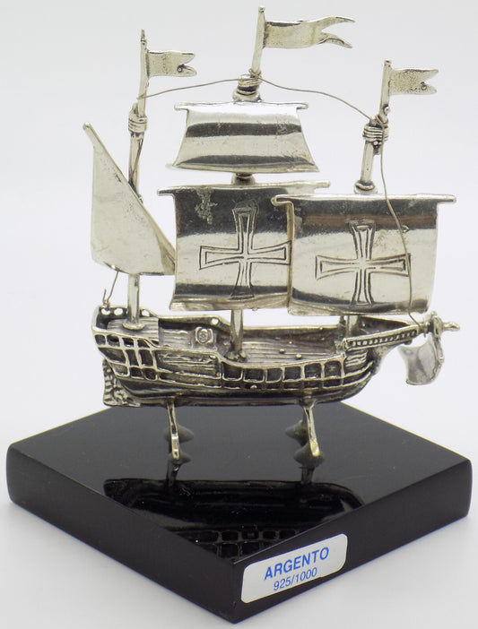 Vintage Italian Handmade Genuine Silver Columbus Caravel Galleon Ship Figurine