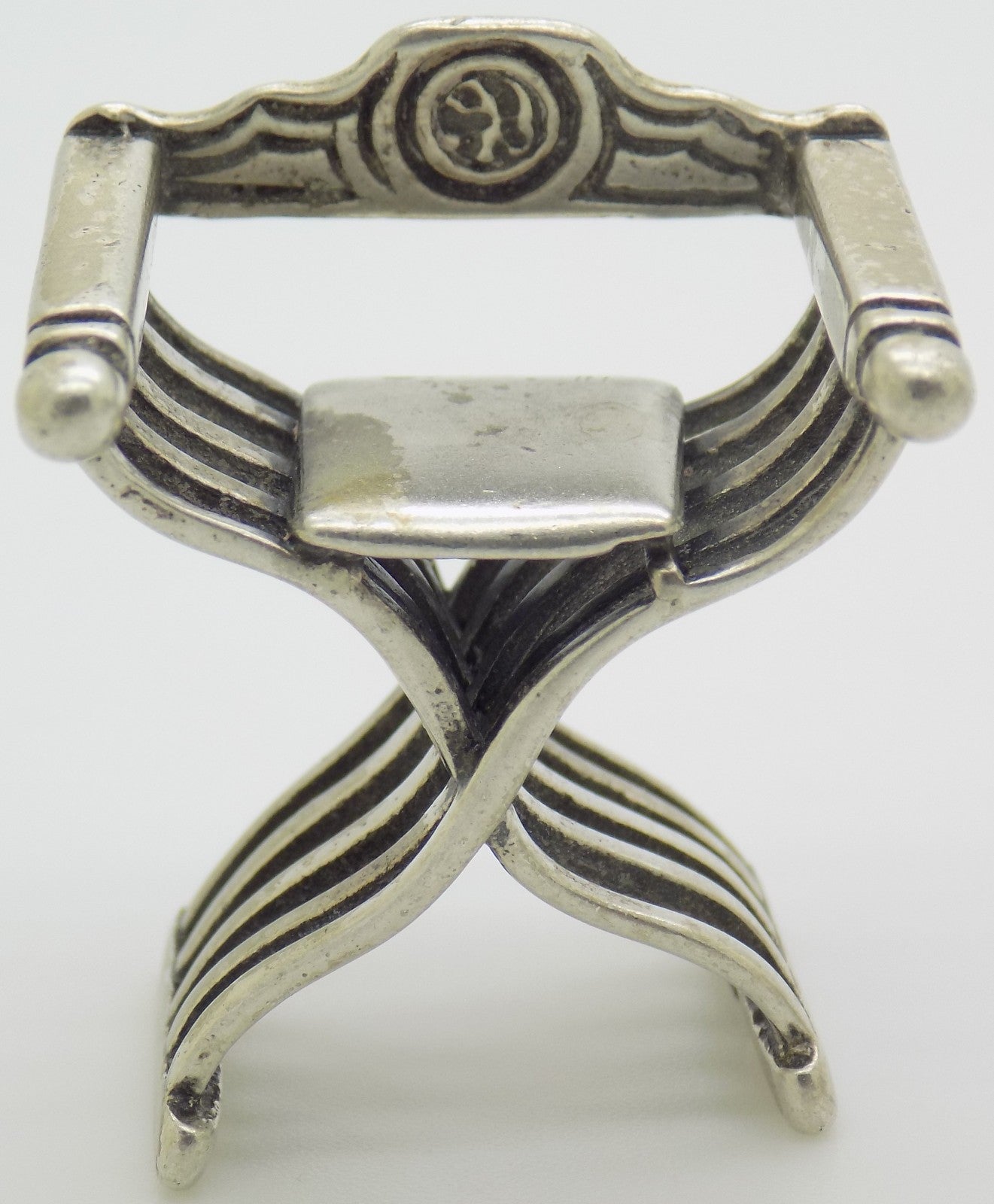 Vintage Italian Handmade Genuine Silver 800 Savonarola Chair Dollhouse Miniature