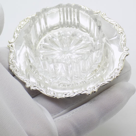 Vintage Italian Handmade Genuine Silver Decorative Salt Cellar with Glass Insert