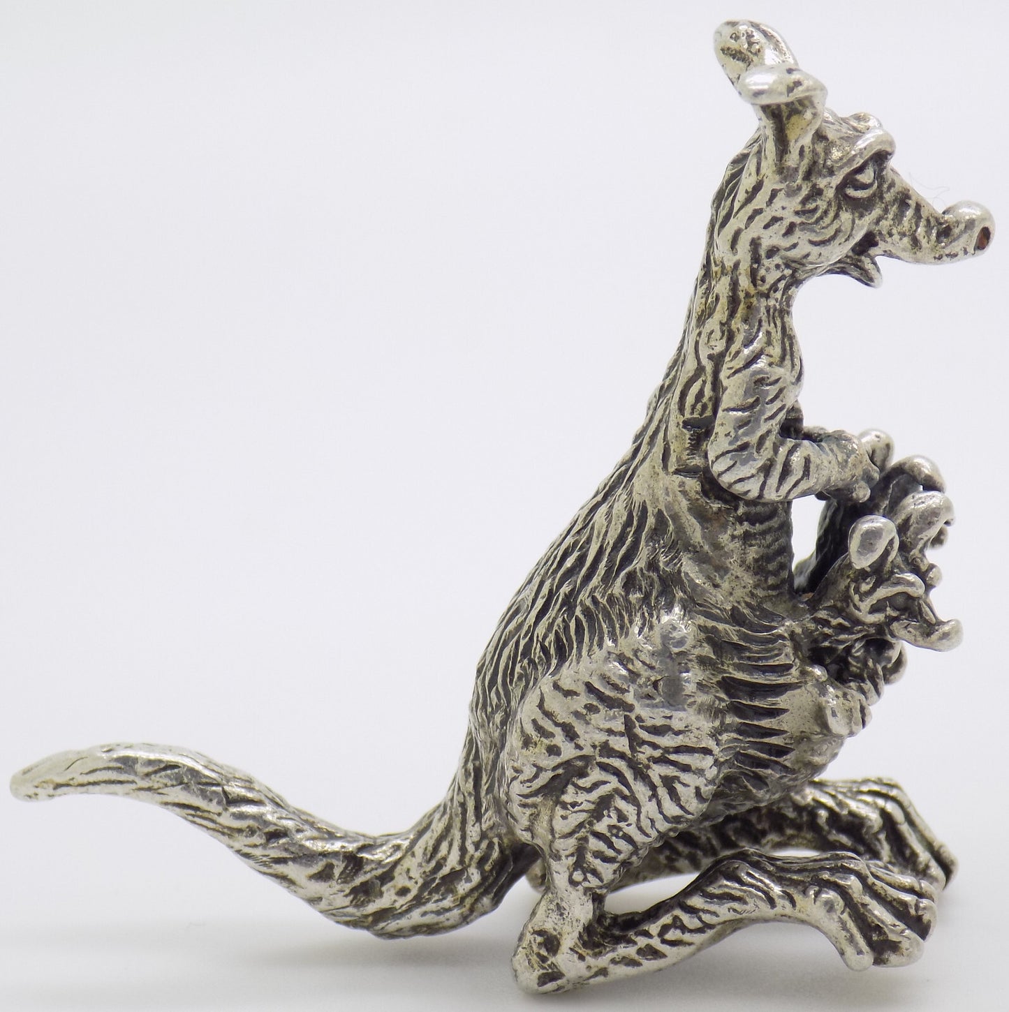 Vintage Italian Handmade Genuine Silver RARE Kangaroo with Two Joeys Figurine