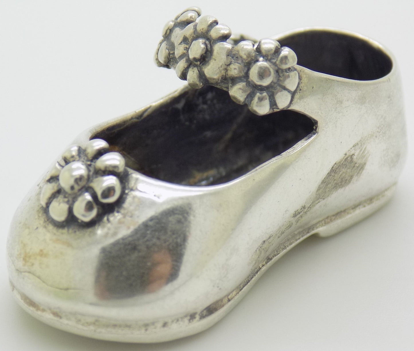 Vintage Italian Sterling Silver 925 Child Shoe with Flowers Miniature 1980s