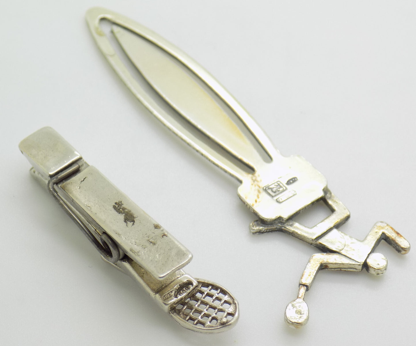 2 x Vintage Italian Handmade Genuine Silver .800 RARE Tennis Themed Bookmarks