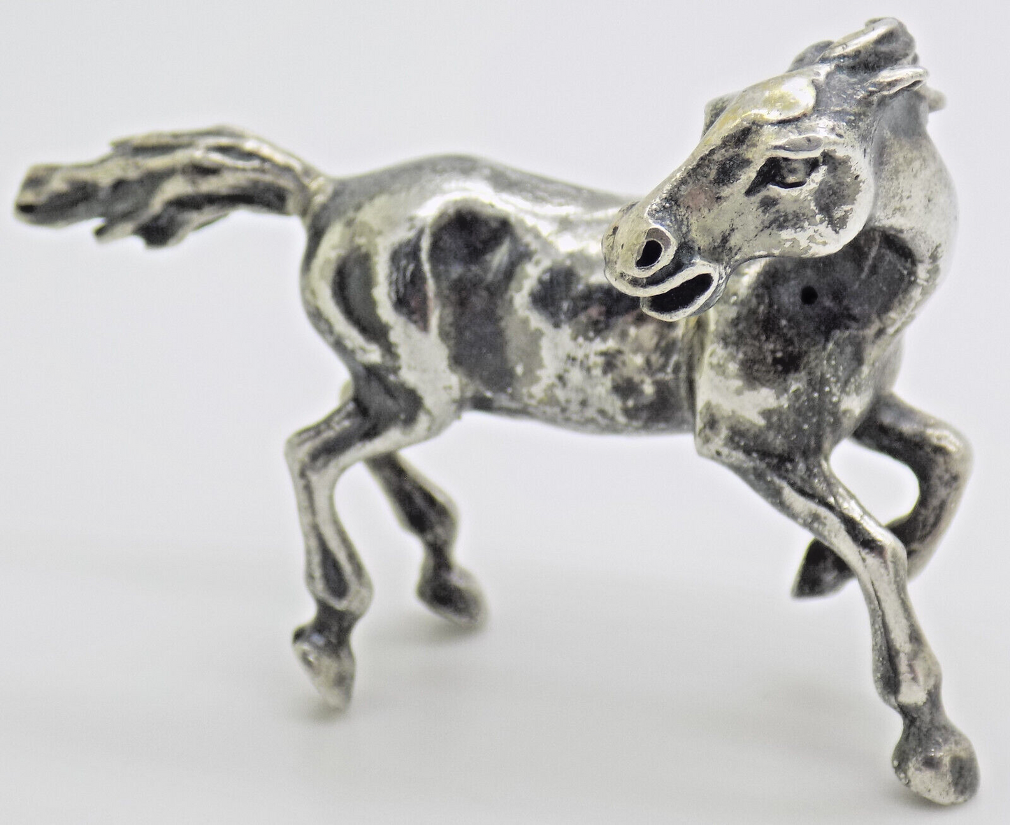 Vintage Italian Handmade Genuine Silver Horse in Full Gallop Detailed Figurine