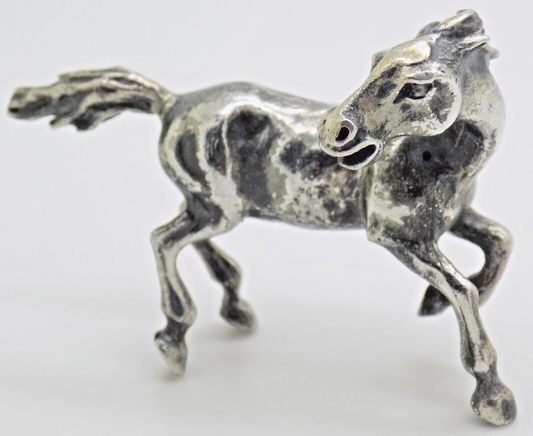 Vintage Italian Handmade Genuine Silver Horse in Full Gallop Detailed Figurine