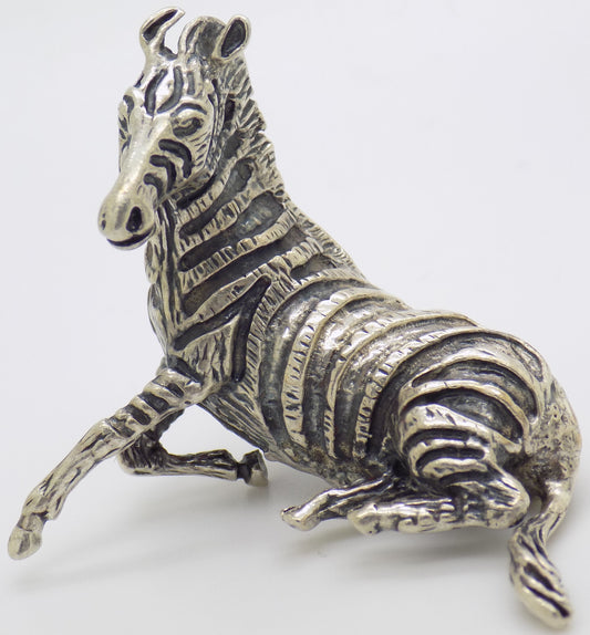 Vintage Italian Handmade Genuine Silver .800 Sitting Zebra Detailed Figurine